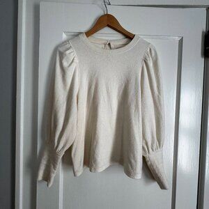 Madewell Womens Sweater Size Small Ivory Balloon Sleeve Pullover Keyhole